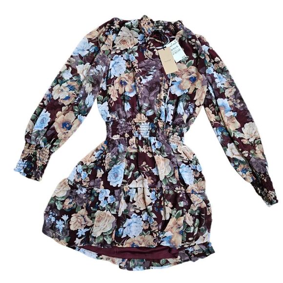 Women's Floral Long Sleeves Mini Dress Small - Picture 1 of 5